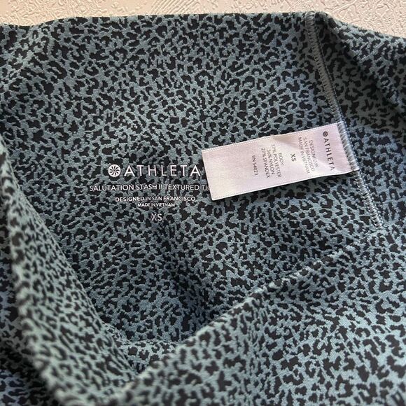 Athleta Salutation Stash II Textured Tights Leggings XS Teal Black Print - Picture 3 of 7